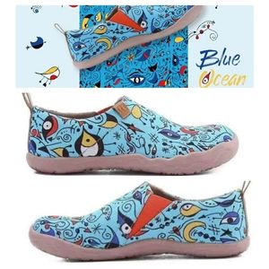 UIN Women's Blue Ocean Travel Fashion Walking Art Painted Shoe Size 10